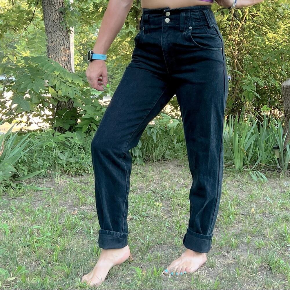 Vintage 80s Palmettos black high rise paper bag jeans Size 7